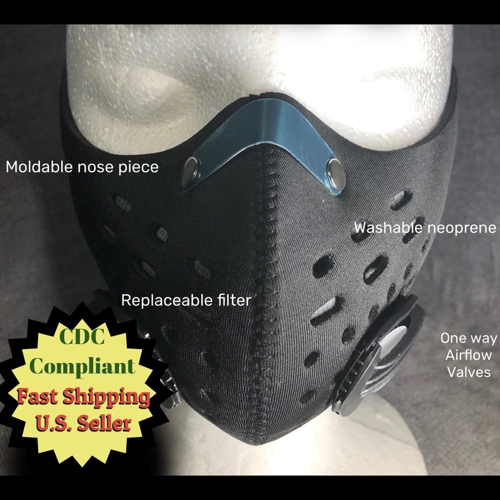 2 face masks 1 white 1 black w5 replaceable filter